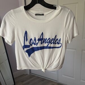 Love Culture White and Blue Los Angeles Crop Top